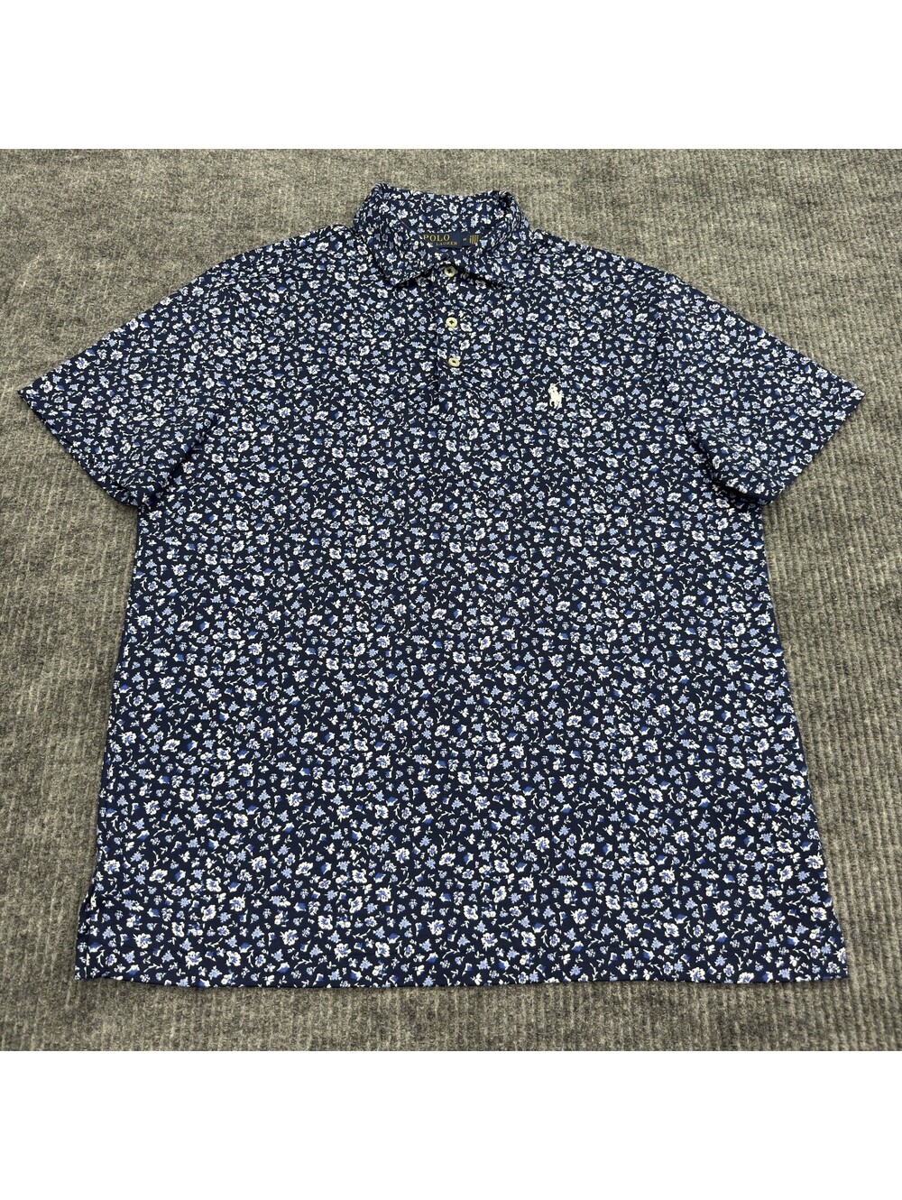 Polo Ralph Lauren Polo Shirt Mens M Custom Slim Fit Blue White Floral AOP Preppy - Picture 3 of 9